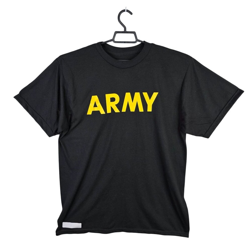 Mens US Army Black T Shirt Short Sleeve Crew Neck Polyester Physical Fitness L